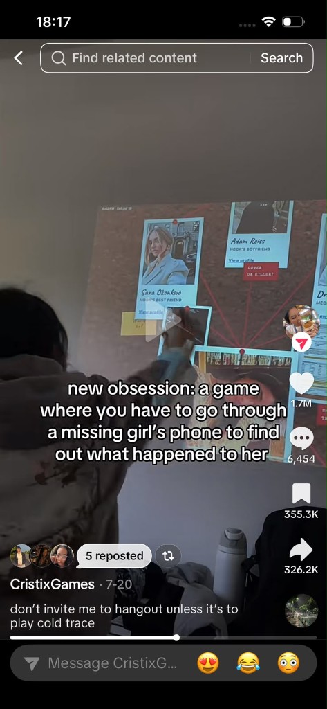 Investigation board with Sara Okonkwo and Adam Reis